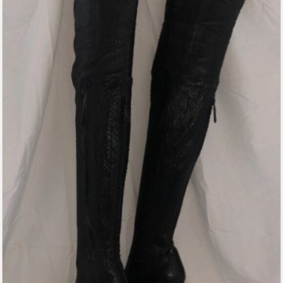 40/US9❤️ BRIAN ATWOOD Black Stretch Snakeskin Over Knee High Heels Thigh Boots - Picture 2 of 16